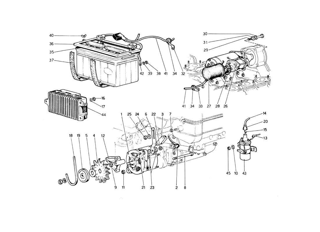 ALTERNATOR, STARTER AND BATTERY